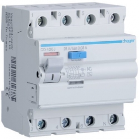 Current drain relay Hager CD426J (AC, 25A, 4P, 30mA, 230V)
