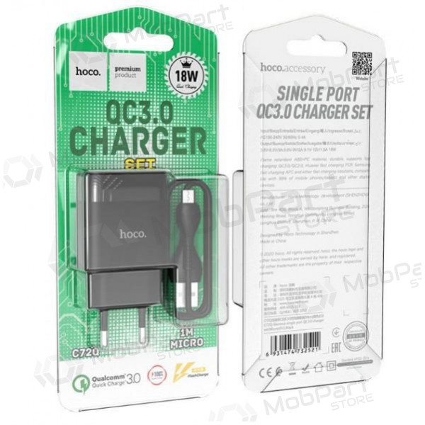Charger HOCO C72Q Glorious USB + microUSB cable (QC3.0) (black)