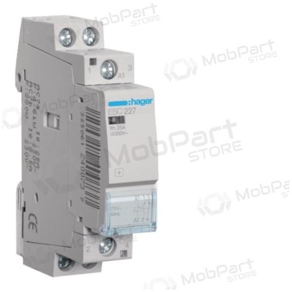 Contactor Hager ESC227 (1P, 25A, 230V, 1NO+1NC, 1 module)