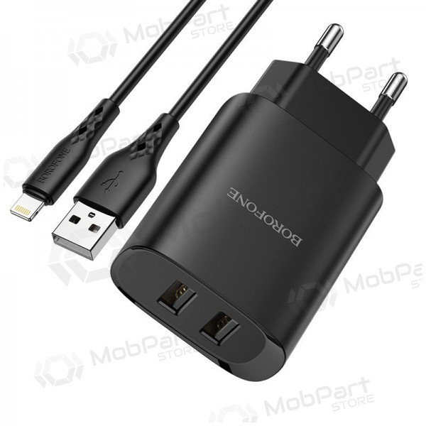 Charger Borofone BN2 2xUSB 2.1A + Lightning (black)