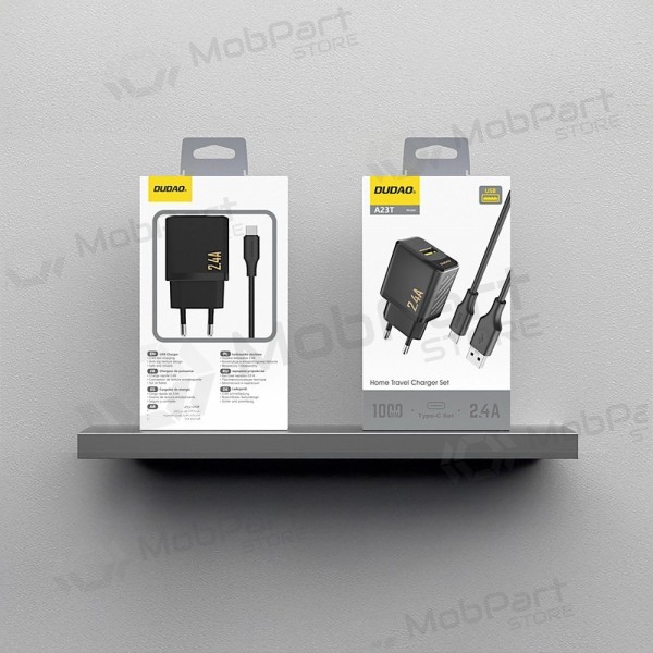 Phone charger Dudao A23T 12 W USB-A with USB-C cable 1 m black