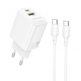 Borofone BN29 30 W USB-C + USB-A phone charger with USB-C cable 1 m white