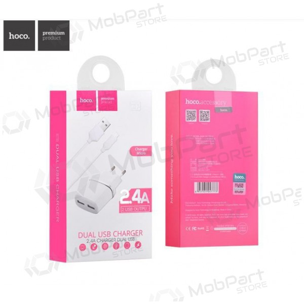 Charger HOCO C12 Smart Dual USB + microUSB cable (2.4A) (white)