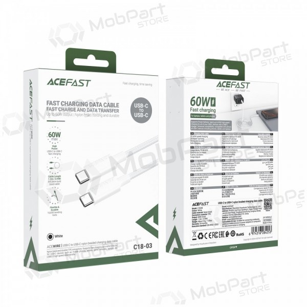 USB cable Acefast C18-03 60W USB-C to USB-C 1.2m white