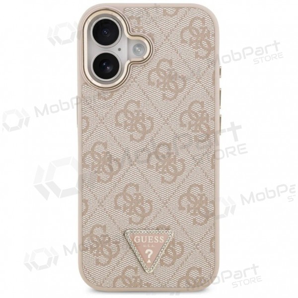 Apple iPhone 17 case - Guess PU Leather 4G Strass Triangle Logo Gold Frame MagSafe (pink)
