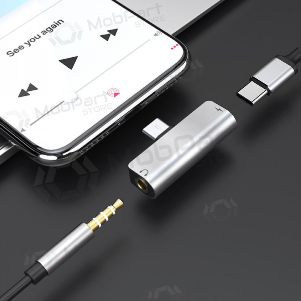 Adapter Hoco LS26 iš Type-C į Type-C + 3,5mm (silver) Adapter Hoco LS26 iš Type-C į Type-C + 3,5mm (silver)
