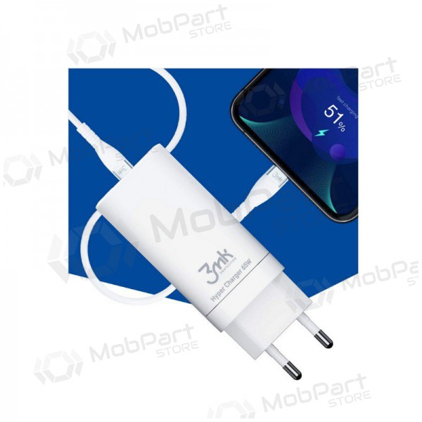 Charger 3MK HyperCharger 65W 2xUSB-C, 1xUSB-A PD 3.0/QC 4.0 (white)