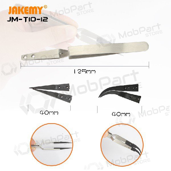 Metal antistatic tweezer Jakemy JM-T10-12 ESD (replaceable head)