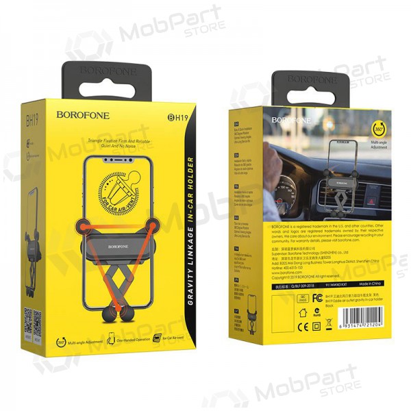 Automobilinis Universal telefono laikiklis Borofone BH19 tvirtinamas ant ventiliacijos grotelių, black