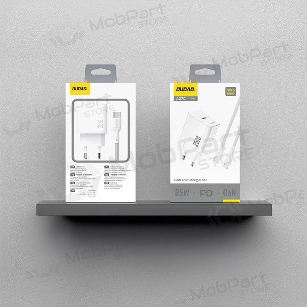 Charger Dudao A27C GaN 25W USB-C + USB-C to USB-C cable 1.0m white