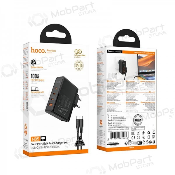 Network charger Hoco N85 100 W 3x USB-C + USB-A with USB-C cable 2 m black