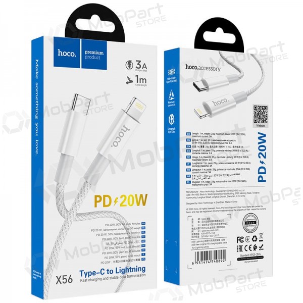 Lightning cable Hoco X56 USB-C to Lightning 1 m PD white