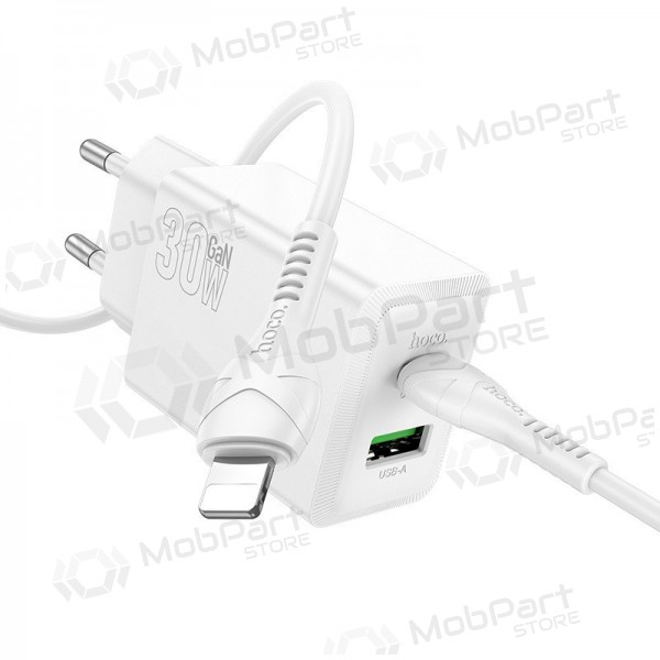 Phone charger Hoco N71 30 W GaN USB-C + USB-A with Lightning cable 1 m white