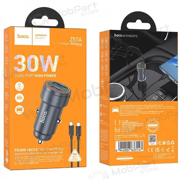 Car phone charger Hoco Z57A 30 W USB-C + USB-A with USB-C cable 1 m
