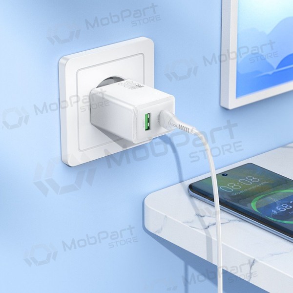 Phone charger Hoco N71 30 W GaN USB-C + USB-A with USB-C cable 1 m white