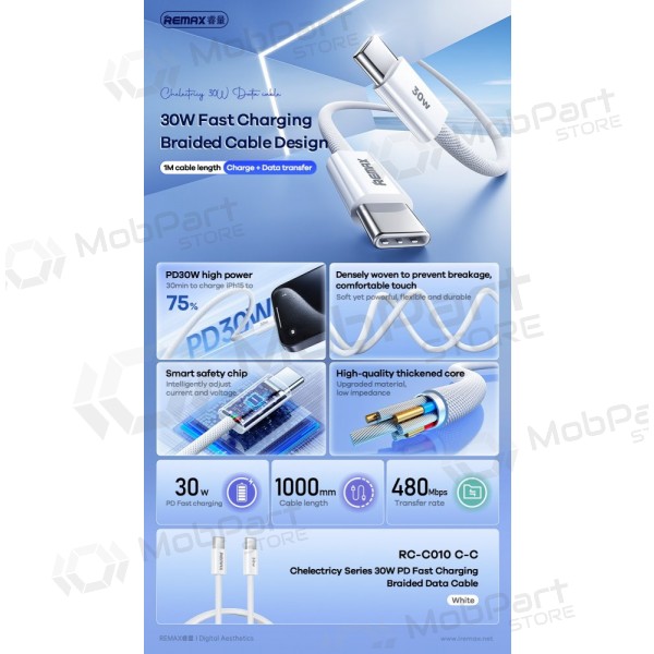 USB cable Remax RC-C010 USB-C to USB-C 30W 1.0m white