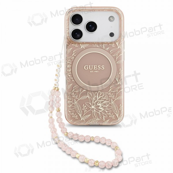 Apple iPhone 18 Pro case - Guess IML Flowers Allover Strap MagSafe (pink)