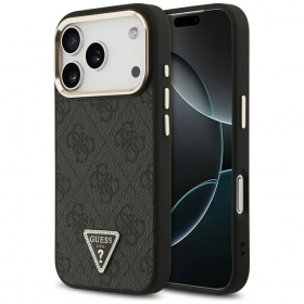 Apple iPhone 17 Pro Max case - Guess PU Leather 4G Strass Triangle Logo Gold Frame MagSafe (pink)