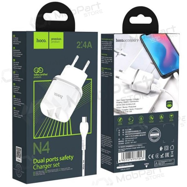 Charger HOCO N4 Aspiring Dual USB + type-C cable (5V 2.4A) (white)