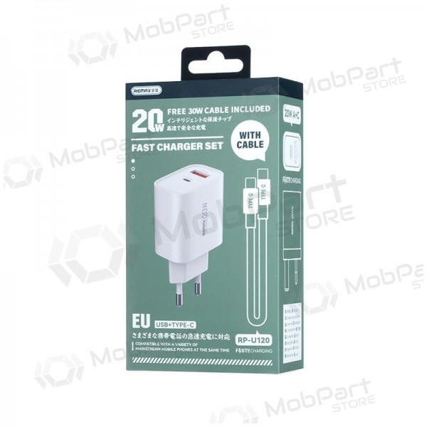 Phone charger Remax RP-U120 20 W USB-C + USB-A with USB-C cable 1 m white
