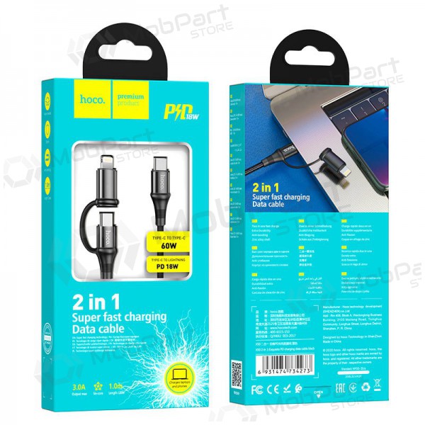 USB cable Hoco X50 2-in-1 Exquisito Type-C - Type-C / Lightning 1.0m (black)