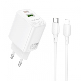 Phone charger Borofone BN27 20 W USB-C + USB-A with Lightning cable 1 m white