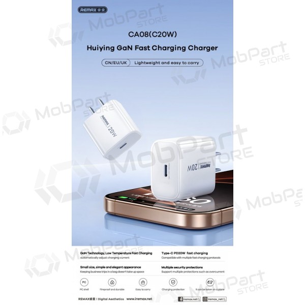Phone charger Remax CA08 20 W USB-C white
