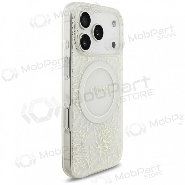 Apple iPhone 18 Pro case - Guess IML Flowers Allover Strap MagSafe (white)