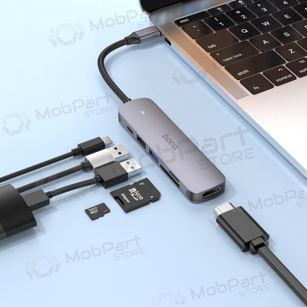 USB-C adapter Hoco HB28 USB-C to HDMI + USB 3.0 + USB 2.0 + SD + TF + PD gray