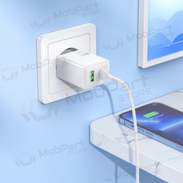 Phone charger Hoco N71 30 W GaN USB-C + USB-A with Lightning cable 1 m white