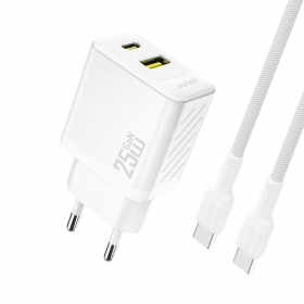 Phone charger Dudao A26TC 25 W GaN USB-C + USB-A with USB-C cable 1 m white