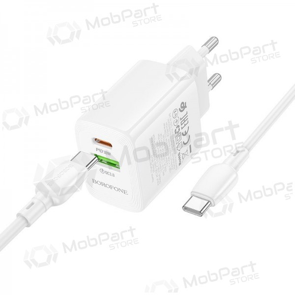 Borofone BN29 30 W USB-C + USB-A phone charger with USB-C cable 1 m white