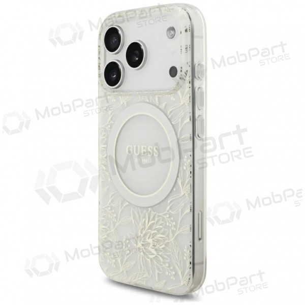 Apple iPhone 18 Pro case - Guess IML Flowers Allover Strap MagSafe (white)