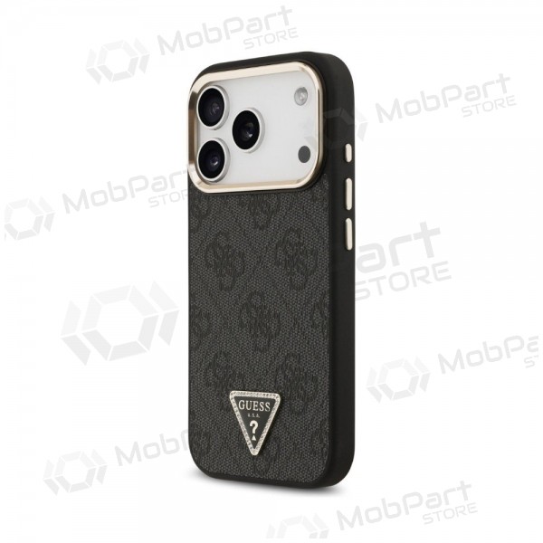 Apple iPhone 18 Pro Max case - Guess PU Leather 4G Strass Triangle Logo Gold Frame MagSafe (black)