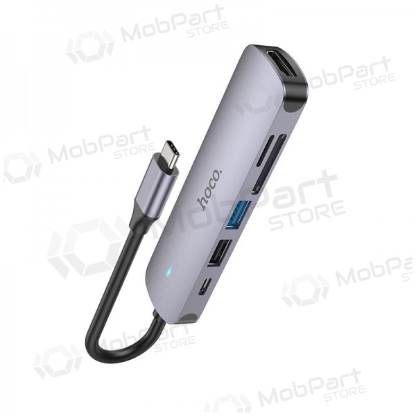 USB-C adapter Hoco HB28 USB-C to HDMI + USB 3.0 + USB 2.0 + SD + TF + PD gray