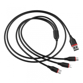 USB cable Borofone BX17 3in1 microUSB-Lightning-Type-C 1.0m (black)