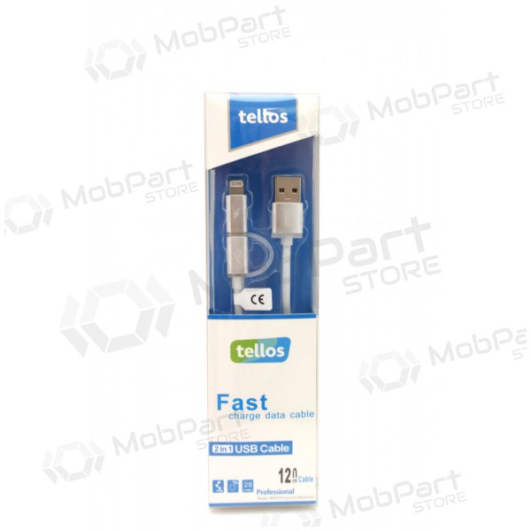 USB cable Tellos TPE 2in1 microUSB - Lightning (silver) 1.2m