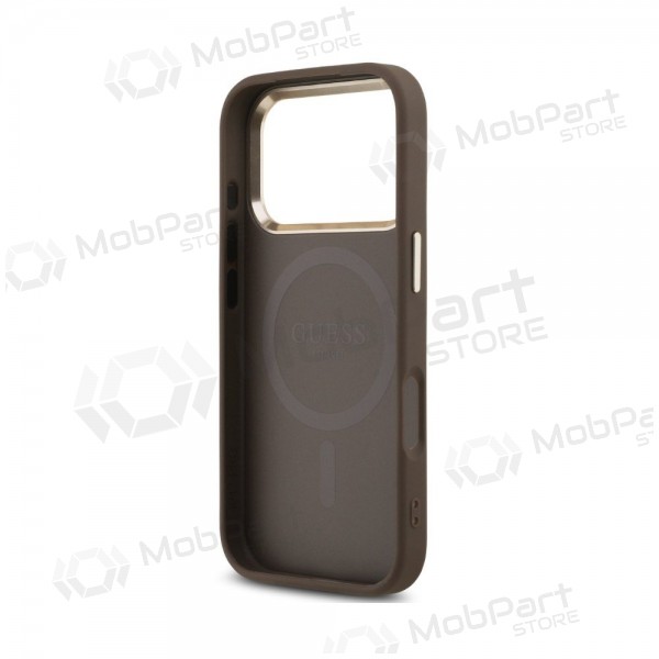 Apple iPhone 18 Pro case - Guess PU Leather 4G Strass Triangle Logo Gold Frame MagSafe (brown)