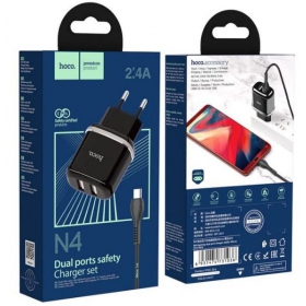 Charger HOCO N4 Aspiring Dual USB + microUSB cable (5V 2.4A) (black)
