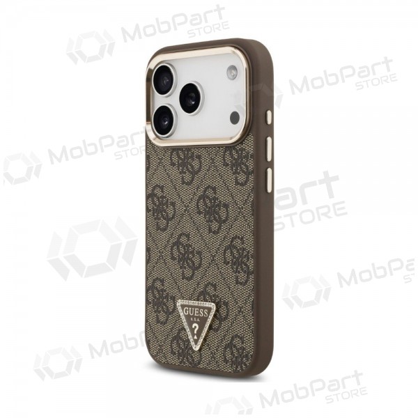 Apple iPhone 18 Pro case - Guess PU Leather 4G Strass Triangle Logo Gold Frame MagSafe (brown)