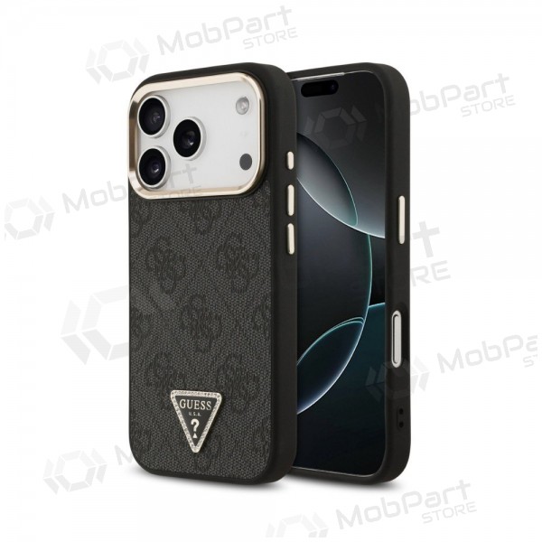 Apple iPhone 18 Pro case - Guess PU Leather 4G Strass Triangle Logo Gold Frame MagSafe (black)