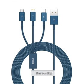 USB cable Baseus Superior USB - microUSB+Lightning+Type-C 100W 1.5m (blue) CAMLTYS-03