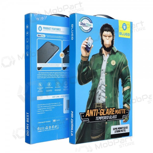LCD apsauginis stikliukas 5D Mr. Monkey Glass (Strong Matte) Apple iPhone 15/16 black