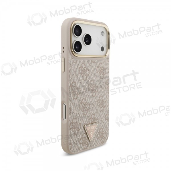 Apple iPhone 18 Pro Max case - Guess PU Leather 4G Strass Triangle Logo Gold Frame MagSafe (pink)