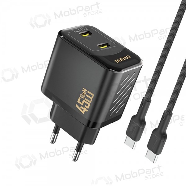 Phone charger Dudao A28PC 45 W GaN 2x USB-C with USB-C cable 1 m black