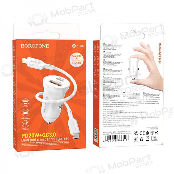 Charger automobilinis Borofone BZ18A USB-A/Type-C PD20W+QC3.0 + Lightning (white)