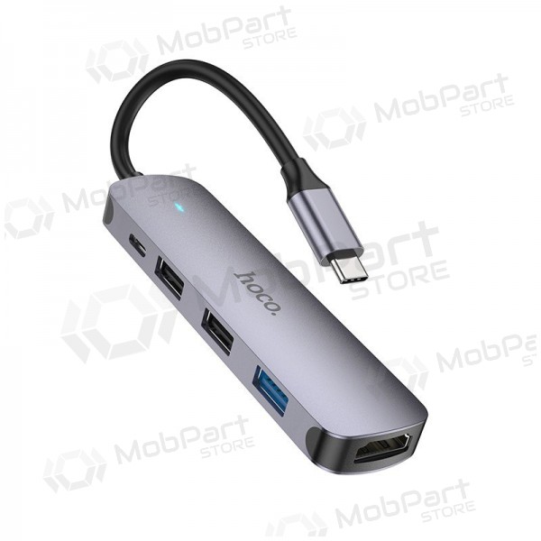 Adapter Hoco HB27 Type-C Multi-Function Converter HDMI+USB3.0+USB2.0*2+PD grey