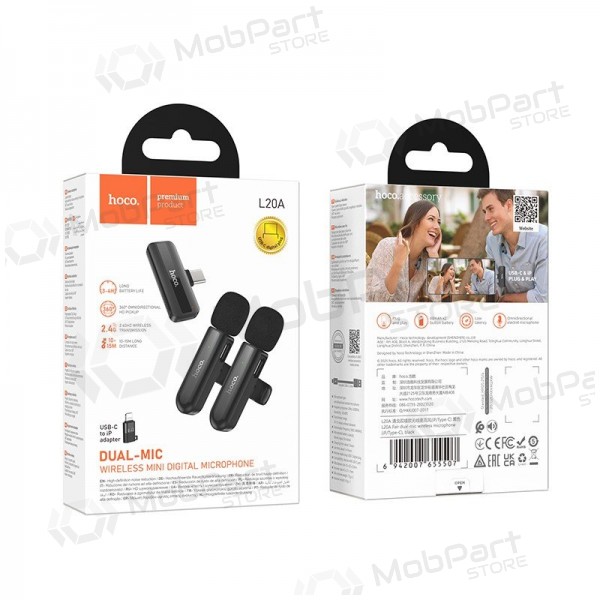 Belaidžių mikrofonų rinkinys Hoco L20A USB-C/Lightning black