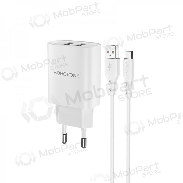 Charger Borofone BN2 2xUSB 2.1A + USB Type-C (white)