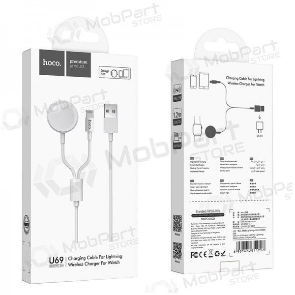 USB cable HOCO U69 lightning 1.0m (with iWatch wireless charger) (white)